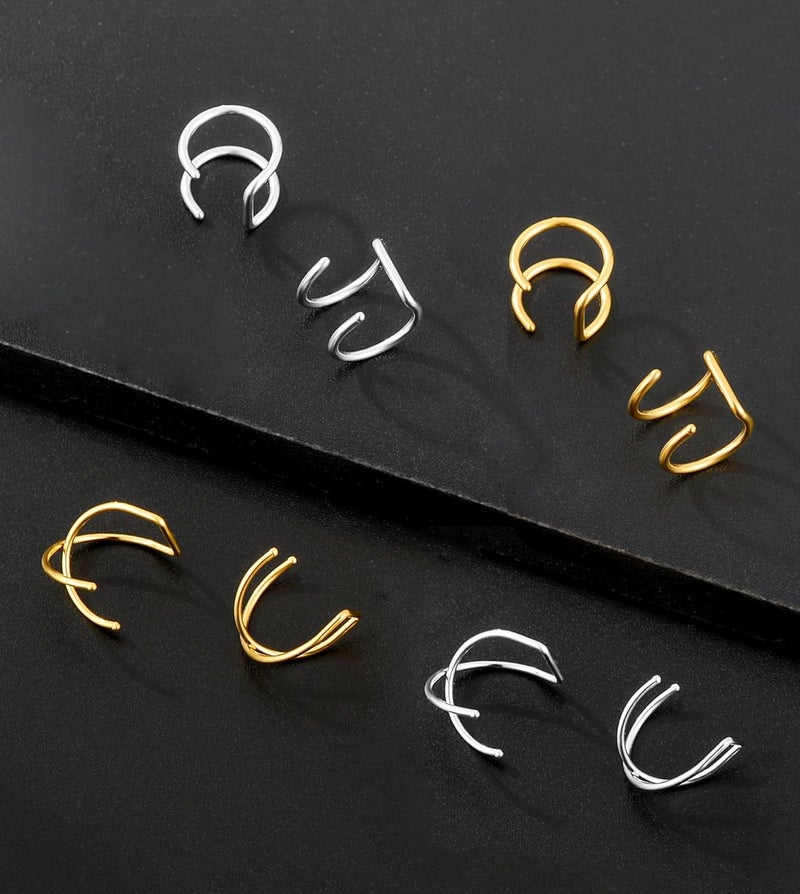 Tornito 4-10 Pairs Stainless Steel Ear Cuff Helix Cartilage Clip On Wrap Earrings Fake Nose Ring Non-Piercing Adjustable - Image 3